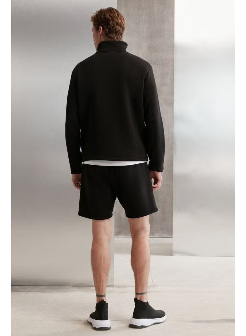 GRIMELANGE Halden Men's Polar Fleece Stand Collar Half Zipper Printed Detail Regular Black Sweatshirt - Image 5